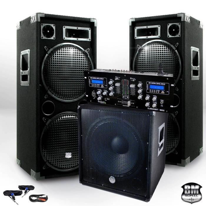 Kit audio completo BM SONIC BMX-18215 Subwoofer biamplificato da 3200 W + DJM250BT-MKII