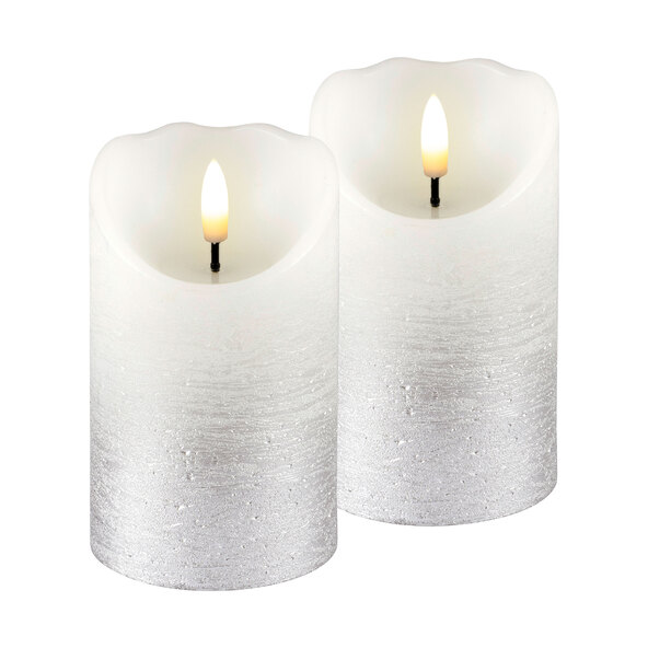 Lumânări LED din ceară autentică, rustice, argintii, pachet de 2 x 2