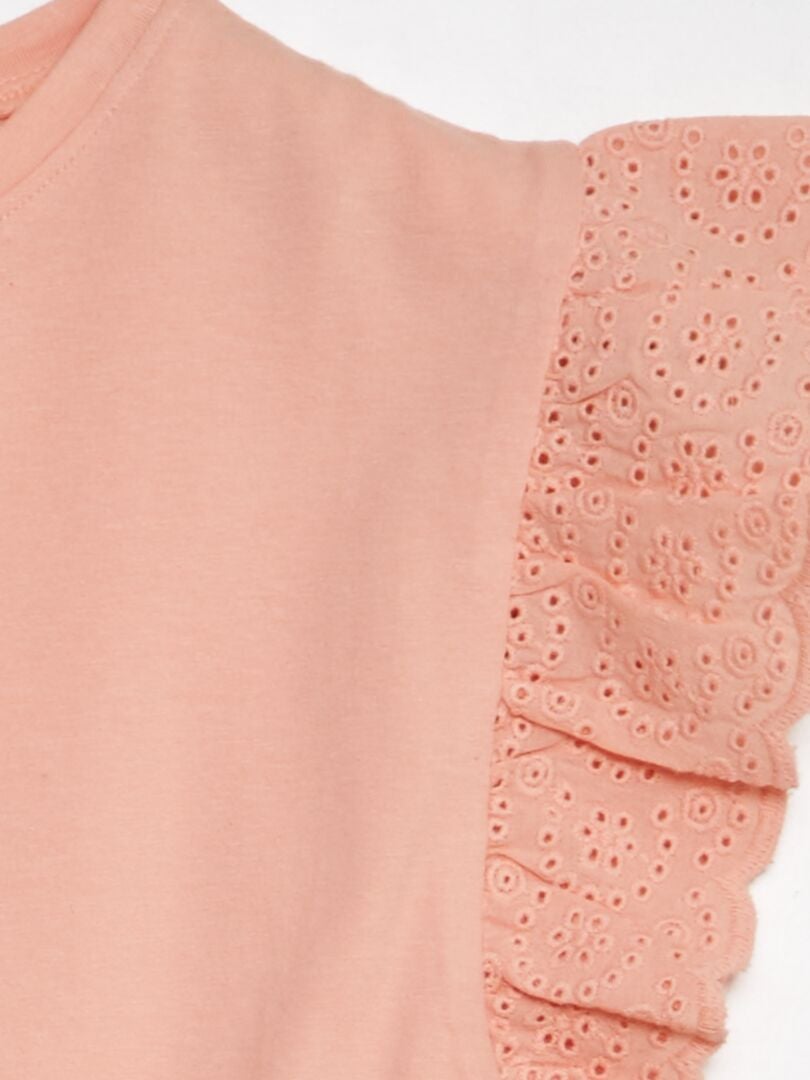 Camiseta con mangas bordadas con puntada inglesa - ROSA