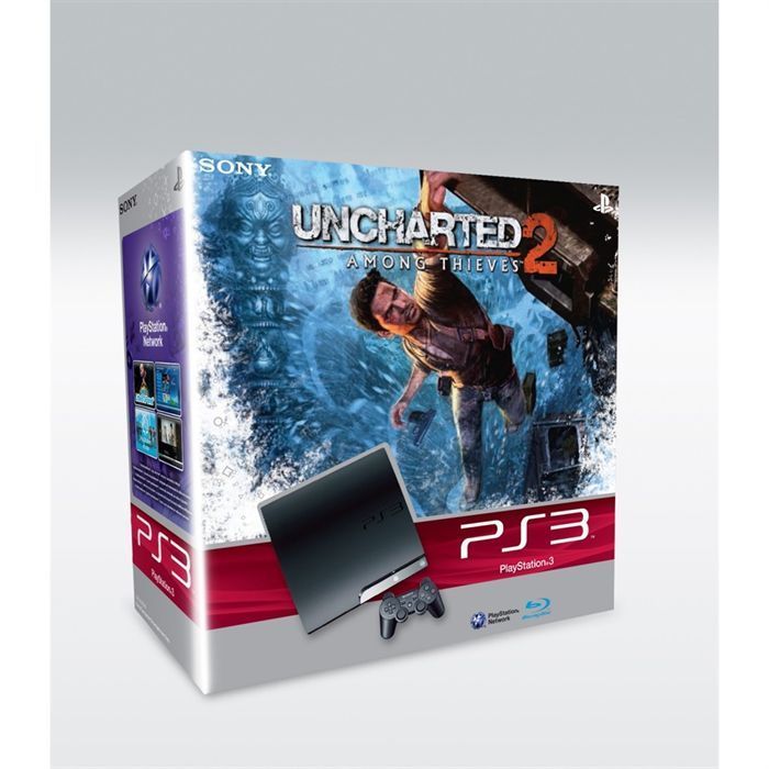 Console Sony PS3 Slim 250 Go + Uncharted 2 Among Thieves - Full HD, Blu-Ray, 1 an de garantie