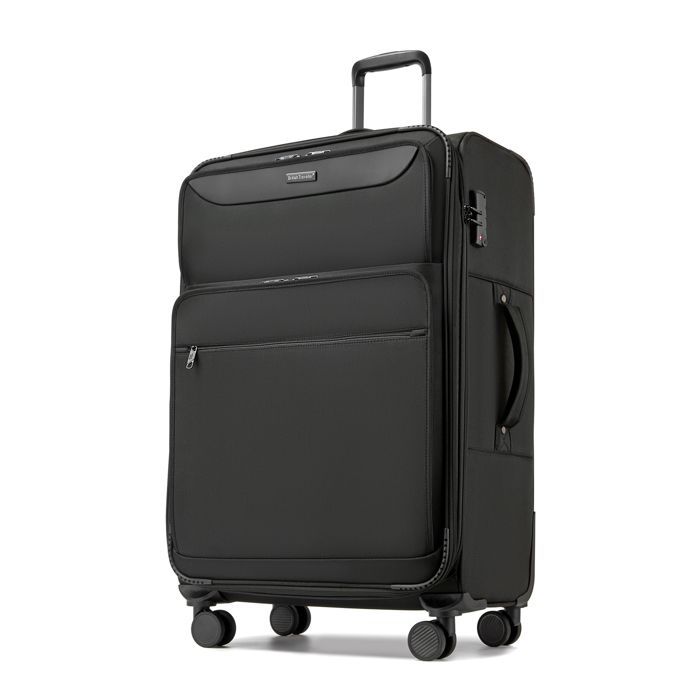 Grote incheckkoffer van British Traveller, 79,5 x 49,5 x 32,5 cm, uitbreidbaar, lichtgewicht handbagage met TSA-slot en 4 wielen, zwart.