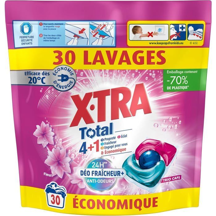Capsules de lessive - Xtra Total - Trio-Caps - Original + Parfum Fleuri