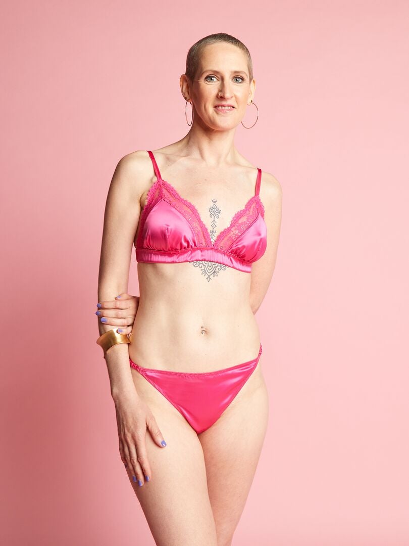 Triangelbeha van kant en satijn - Indiaas roze