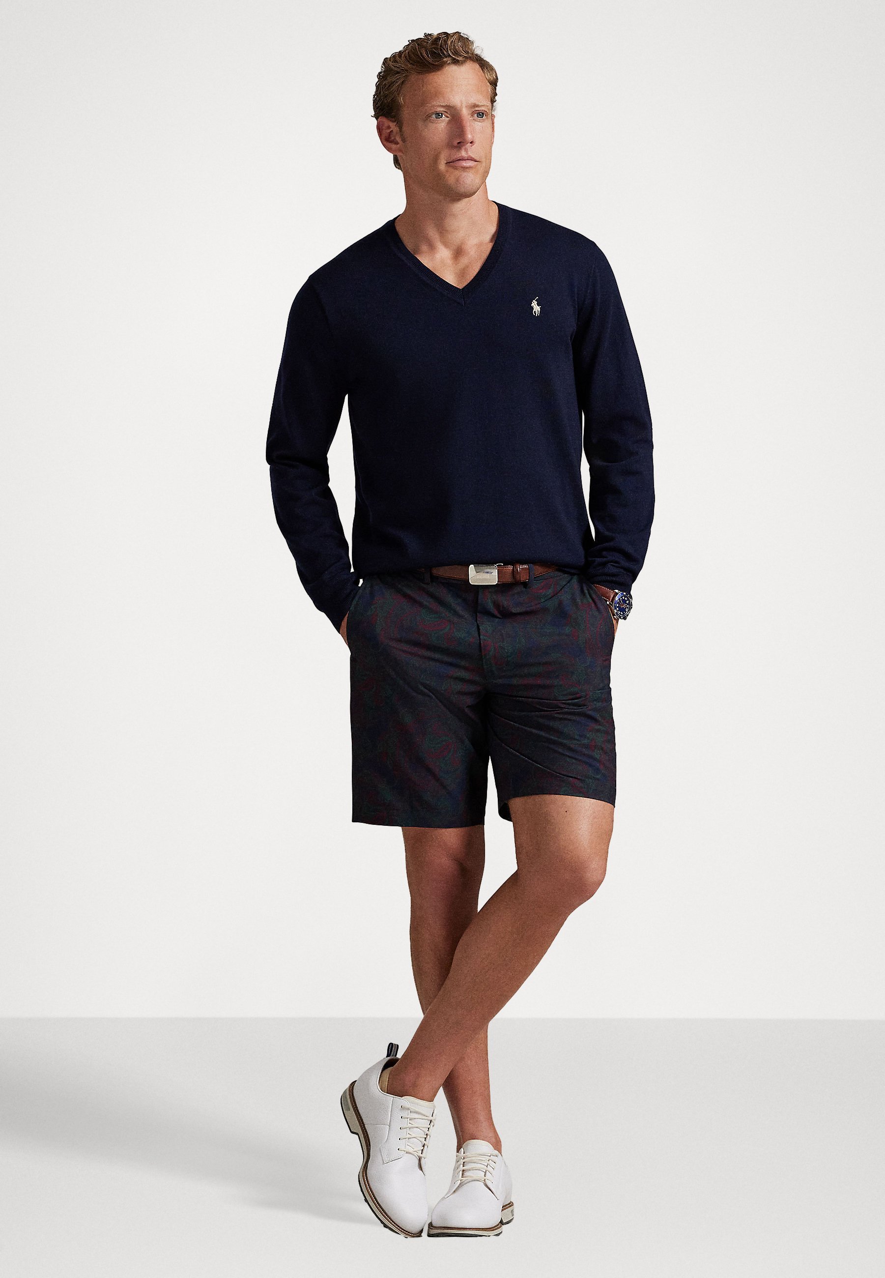 Pull col V Polo Ralph Lauren PERFORMANCE - Bleu marine raffiné