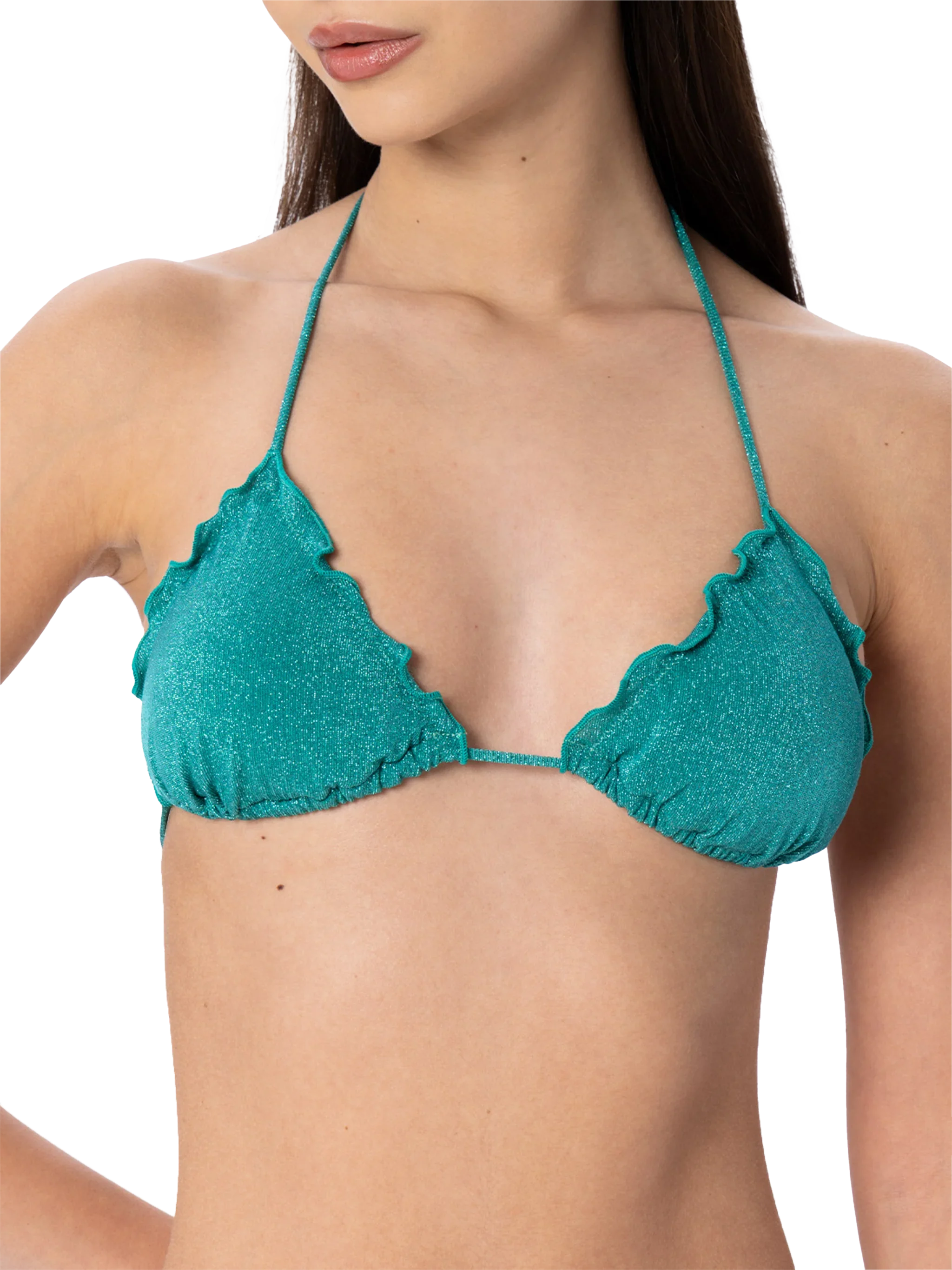 Sagittarius Mia Klassieke driehoekige bikini voor dames in aquagroen lurex