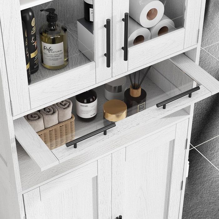 Bathroom Column - HOERFURIY - 4 Doors - Water-Resistant MDF - Scandinavian Design - 180cm White