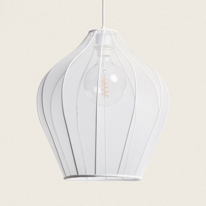 Lampada a sospensione Yara in metallo bianco e tessuto Ø400 mm