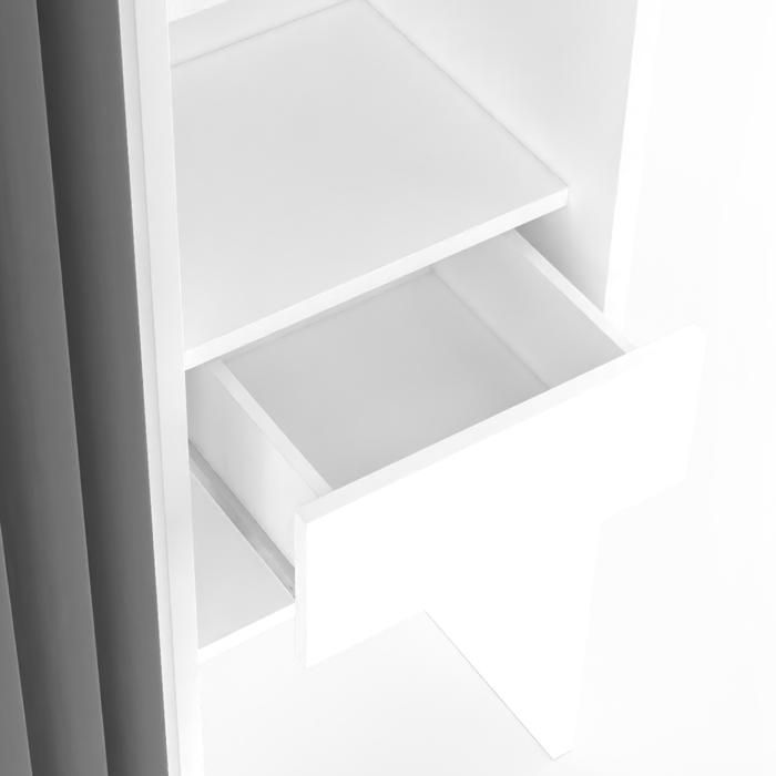 IDMARKET Dressing extensible double MERYL 120/180 x 50 x 180 cm blanc avec étagères + double penderie + rideau gris