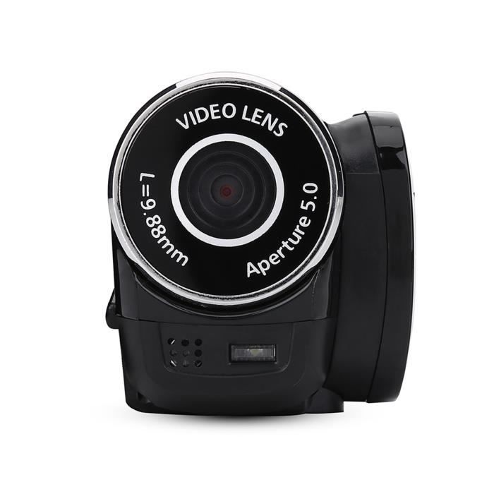 Zerone Caméra vidéo HD Caméscope numérique haute définition Full HD 270 ° Rotation 16X Caméra DV (EU Black)