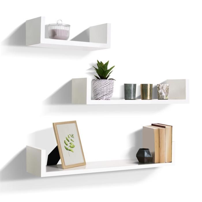 IDMARKET Lot de 3 étagères murales blanches