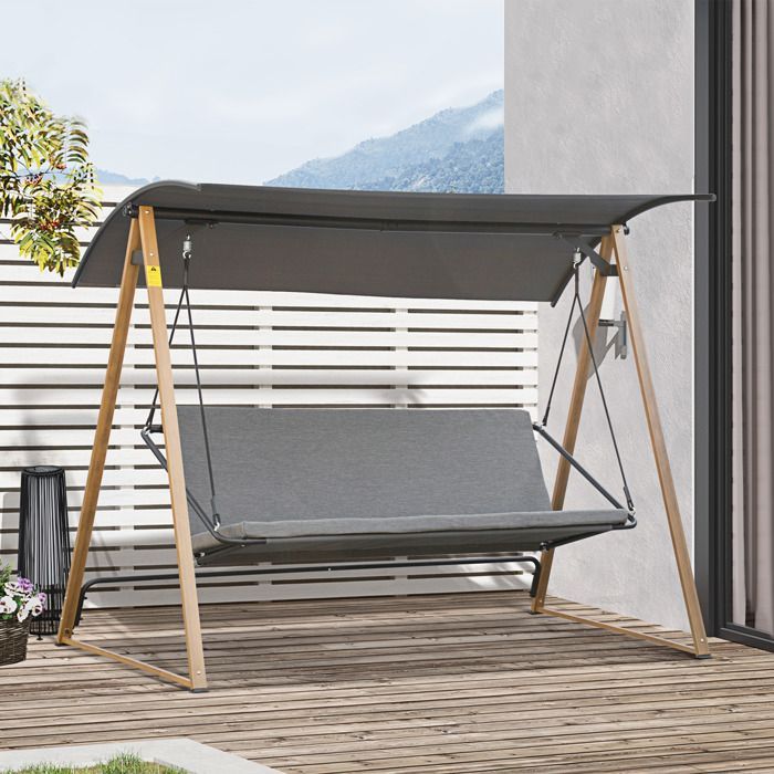 Columpio de jardín Outsunny - 3 plazas, acero, estilo contemporáneo con toldo ajustable - metal - 224x133x173cm - gris