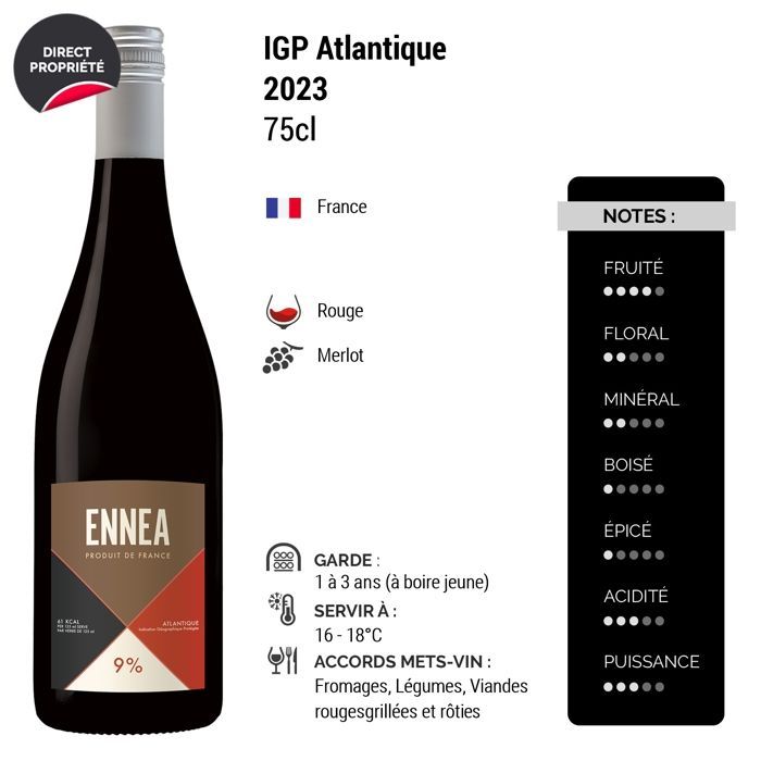 Tutiac Atlantique Ennea 9% 2023 - Vin Rouge du Sud-Ouest (6x75cl)