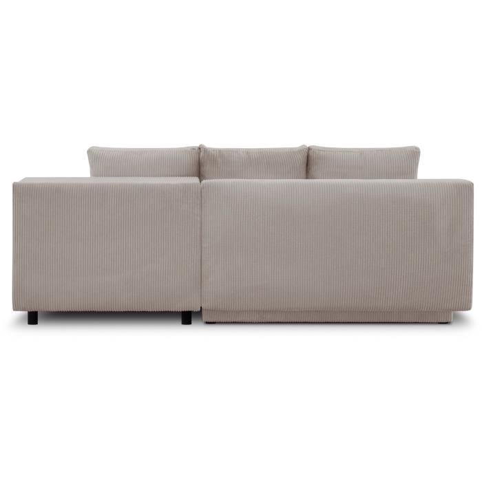 Canapé d'angle droit convertible - 3 places - MIKA - Tissu velours côtelé taupe - Coffre de rangement - 192 x 84 x 93 cm
