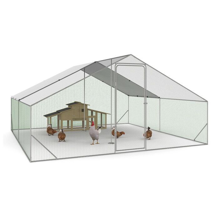 IDMARKET Enclos poulailler 16 m² parc grillagé 4x4 M acier galvanisé