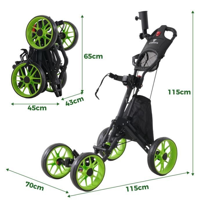 CITYSPORTS Chariot de Golf Pliable à 4 Roues-Poignée Réglable-porte-parapluie amovible-sac-noir