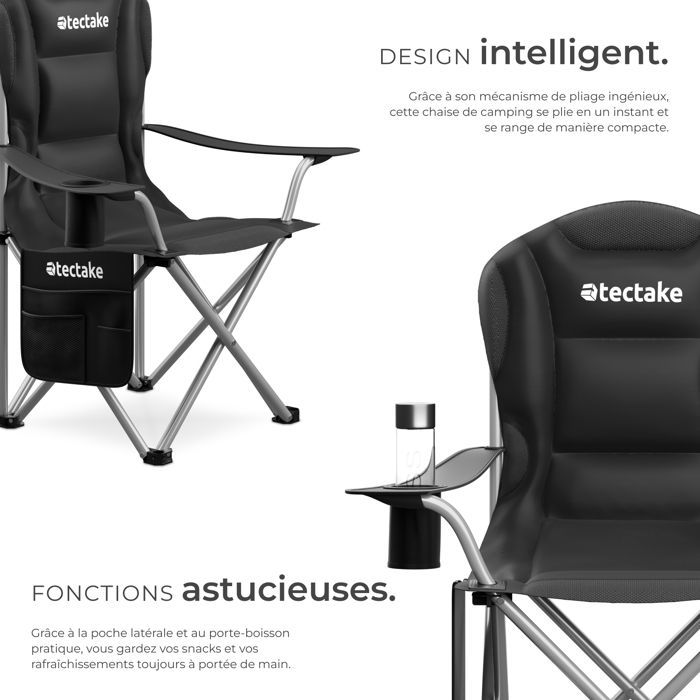 Silla de camping - TECTAKE - 1 MTX, silla plegable acolchada con bolsa de transporte, 88,5 x 55 x 103 cm, tejido hidrófugo.