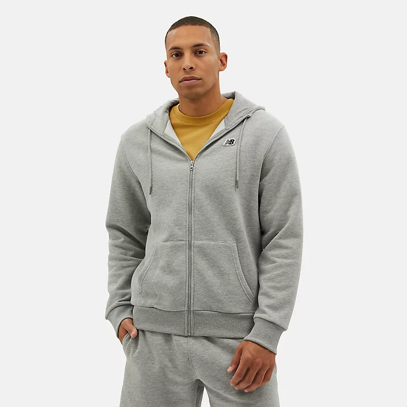 NB Kapuzenpullover mit kleinem Logo und Reißverschluss für Herren – Sportgrau