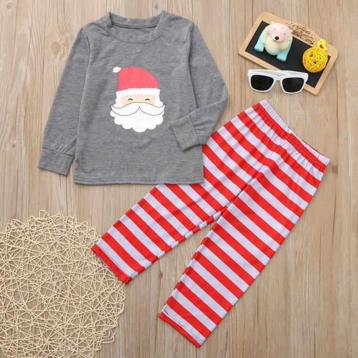 FUNMOON Set pigiama natalizio per neonati e bambini, composto da pantaloni e camicia da notte, composto da 2 pezzi - Grigio
