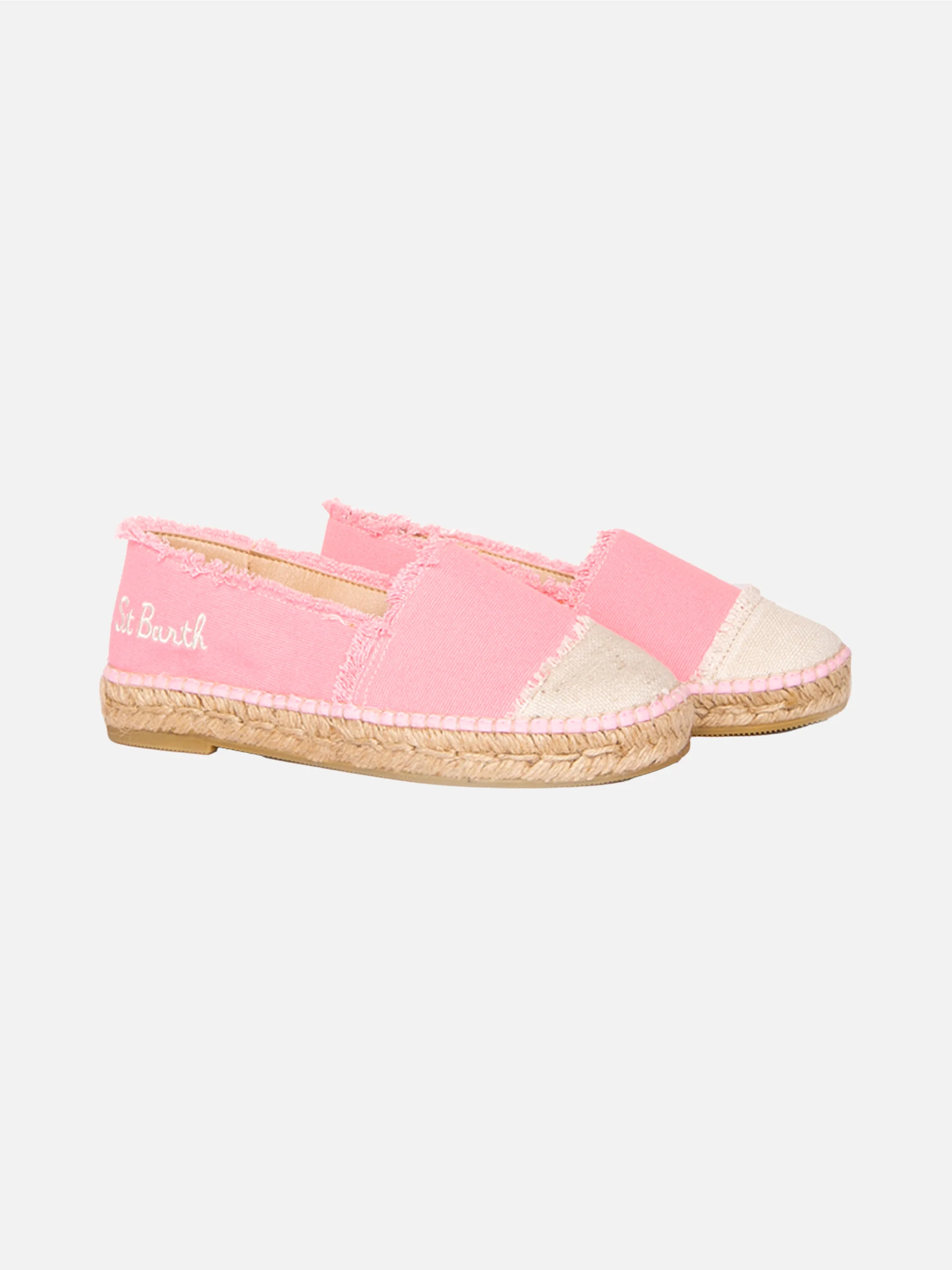 Roze stoffen espadrilles met borduurwerk