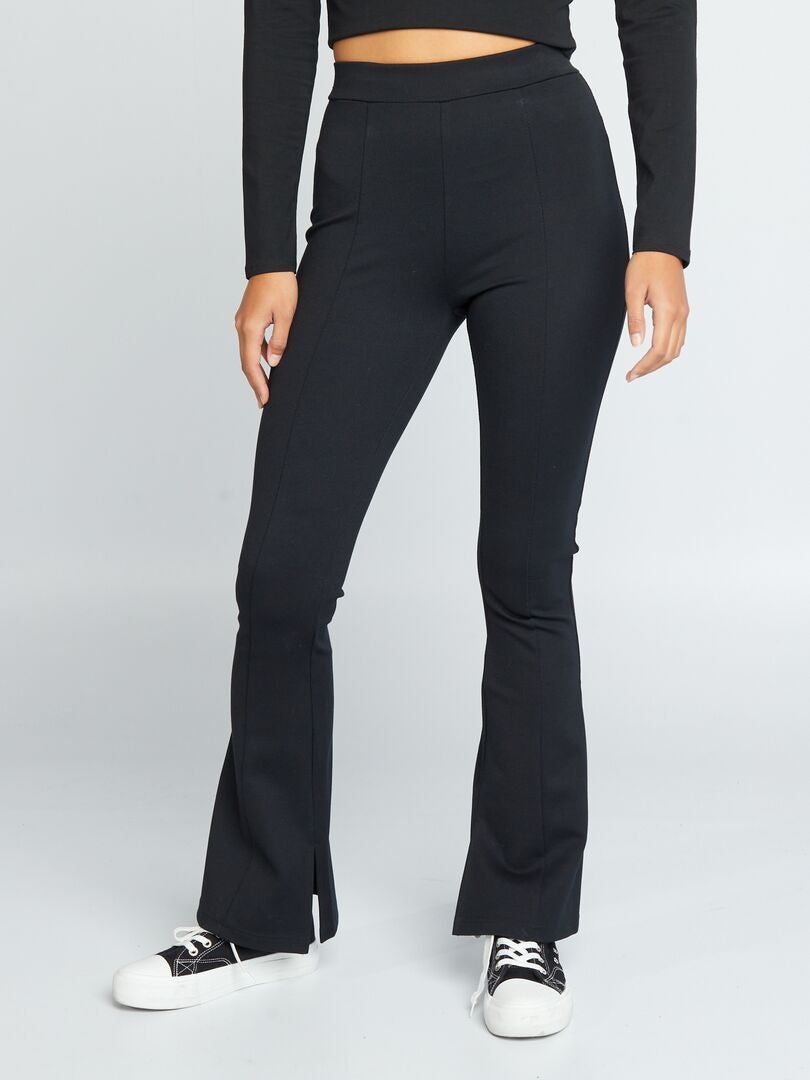 Uitlopende bootcut broek met splitten - Zwart