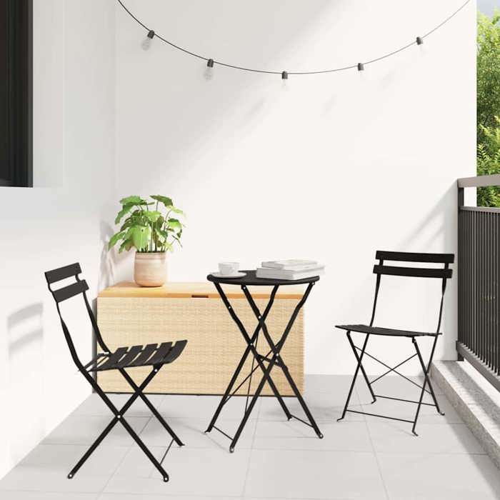 Folding bistro set - BURKE - Anthracite - Steel - 3 pieces - Folding table - Folding chairs - 50x50x71 cm