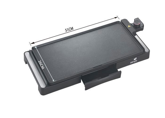 Plancha eléctrica SENYA para 8 personas - Placa de piedra antiadherente, 2200 W, termostato ajustable, apta para lavavajillas.