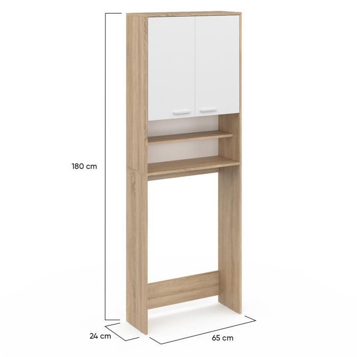 IDMARKET WALLIS white and beech storage unit above washing machine and toilet