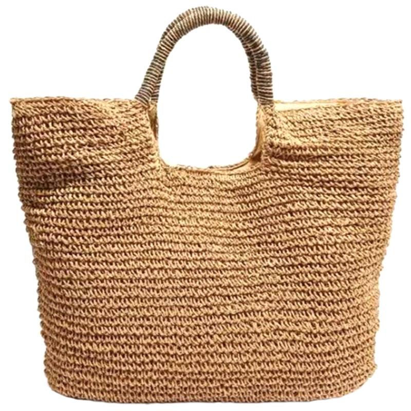 Borsa da spiaggia rotonda in paglia alla moda estiva, borsa a mano in rattan da donna, borse a tracolla lavorate a maglia, borse da spiaggia, borse shopper da donna