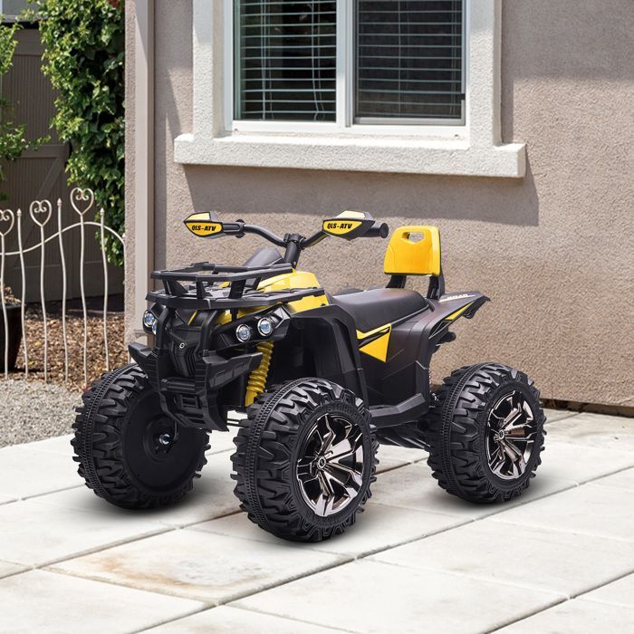 Children's Electric Quad Buggy - HOMCOM - 12V 8 km/h Max. - Light and Sound Effects - Front Luggage Rack - Metal PP - Yellow/Black