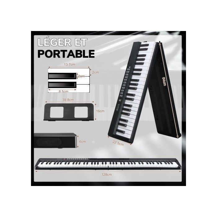Piano - LALAHO - Piano digital de 88 teclas, teclado plegable, con auriculares, soporte, MIDI y funciones Bluetooth.