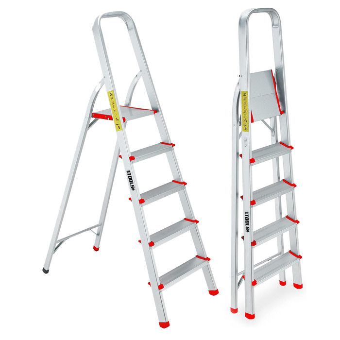 Scala a 5 gradini BM TOOLS BMT-ESC5-ALU - Altezza di lavoro: 99 cm - Compatta e facile da riporre - Realizzata in alluminio