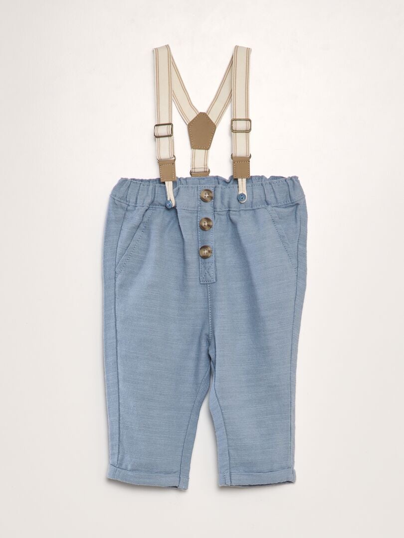Linnen chino's met bretels - BLAUW
