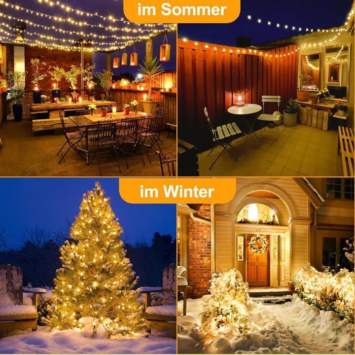 Guirlande lumineuse d'extérieur à piles, 6,5 m, 40 LED, 8 modes, étanche IP67, télécommande