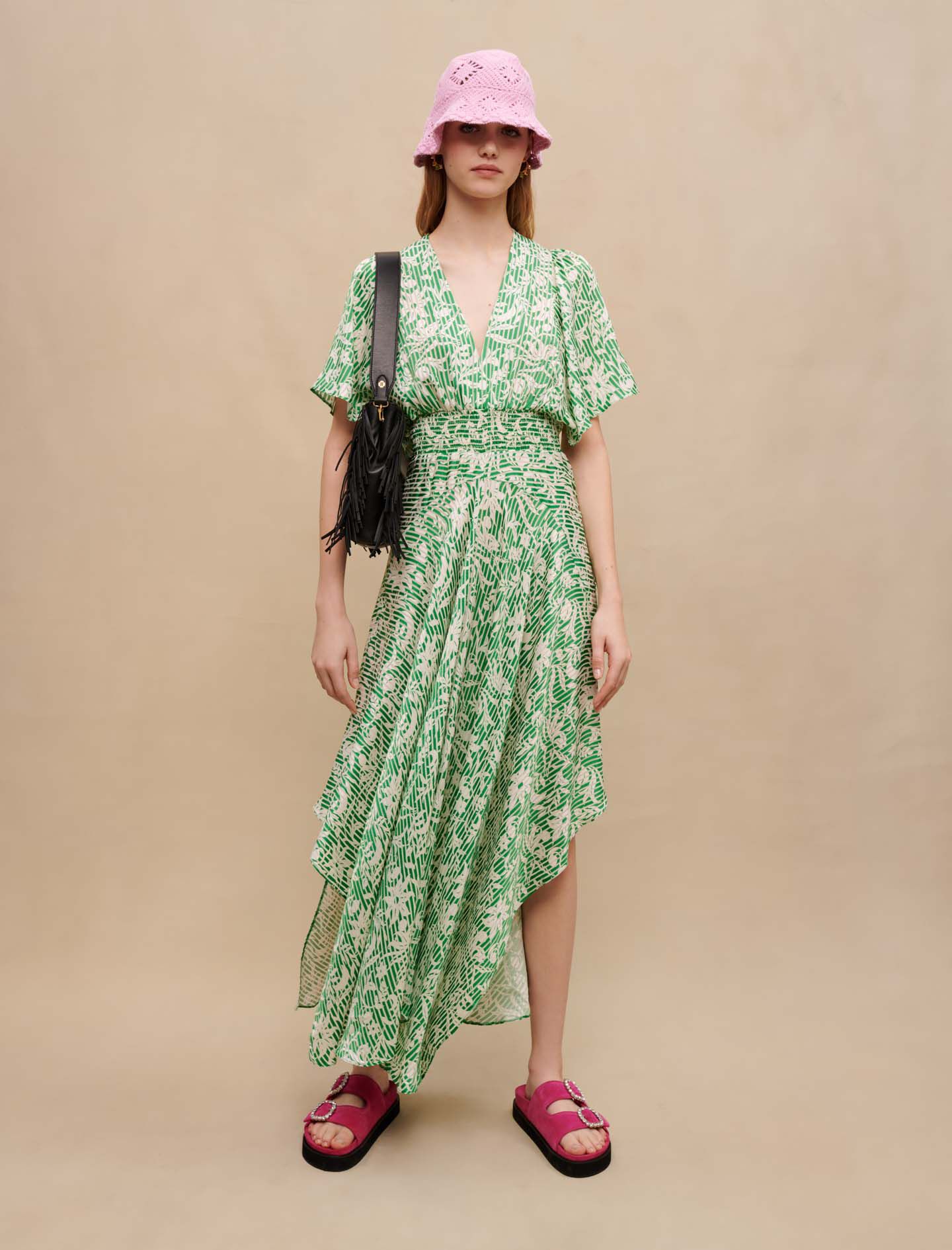 Lange asymmetrische jurk-Imprimé onirique vert