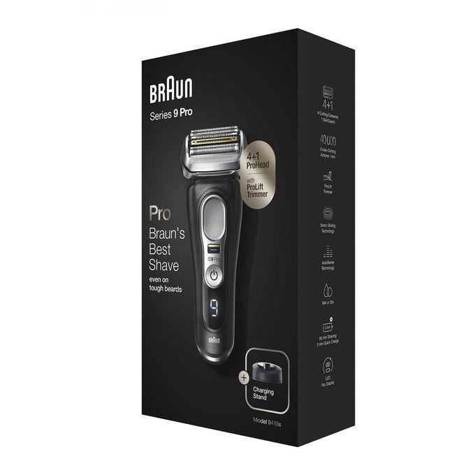 Rasoio elettrico Braun Series 9 Pro 9410s per uomo, 4+1 testine con rifinitore Prolift, durata della batteria di 60 minuti, utilizzo