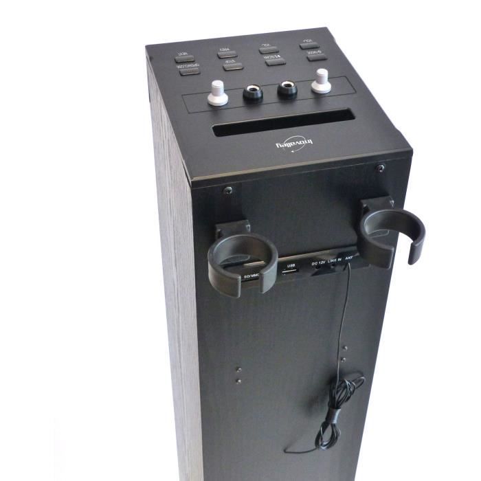 Inovalley HP49CD - Altoparlante a torre Bluetooth - Lettore CD e funzione karaoke - 100W - Radio FM - Porta USB - Ingresso Aux-in - Nero