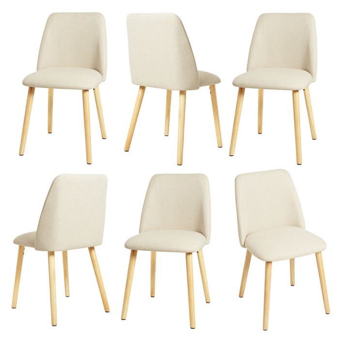 Goeurvant Modern Minimalist Chairs with Breathable Upholstery and Solid Wood Legs - Set of 6 - Cream
