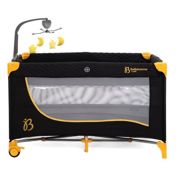 BEBELISSIMO – Reisebett für Babys – Babybett – ab Geburt – für die Nacht – Klappbett – 2 Ebenen – Gold