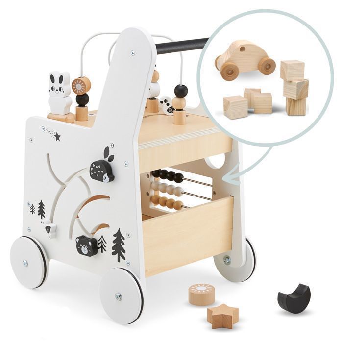 Trotteur Bébé Bois  Montessori Mamabrum 6-en-1- Table d'Activité Bois- Boulier, Trieur de Formes, Boucles de Motricité