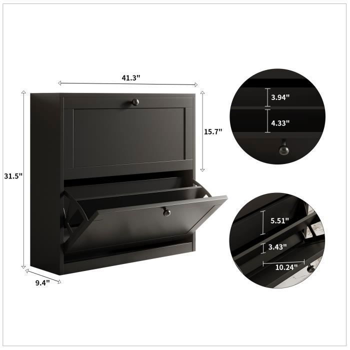 Meuble à Chaussures - VOWNER - Noir - 80 x 24 x 80 cm - Rangement pour Chaussures