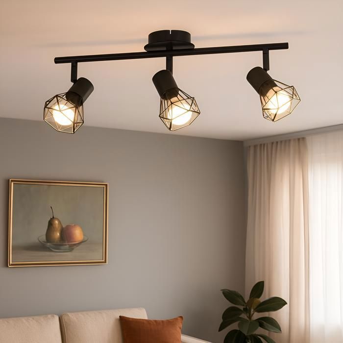 Plafonnier - NETTLIFE - 3 lampes - Orientable 350° - Métal noir - E14