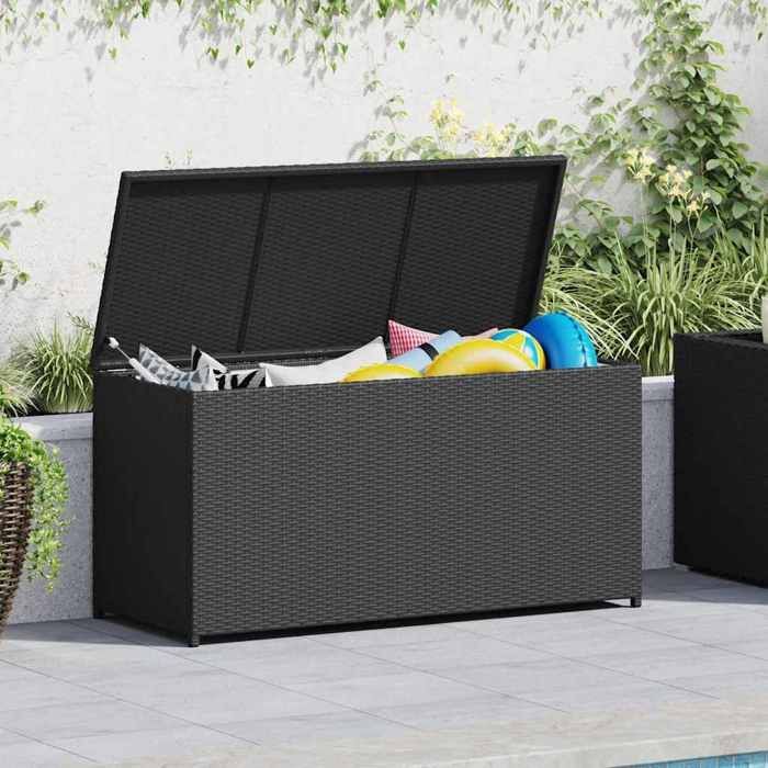 vidaXL Zwarte Poly Rattan Tuinopbergbox Bank Opbergbox 42498