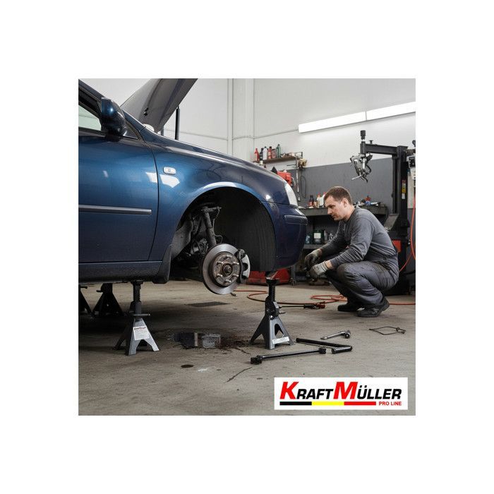 Par de soportes de gato de trinquete KraftMuller 3T PRO de 3 toneladas, con altura ajustable, para talleres mecánicos y garajes de automóviles.