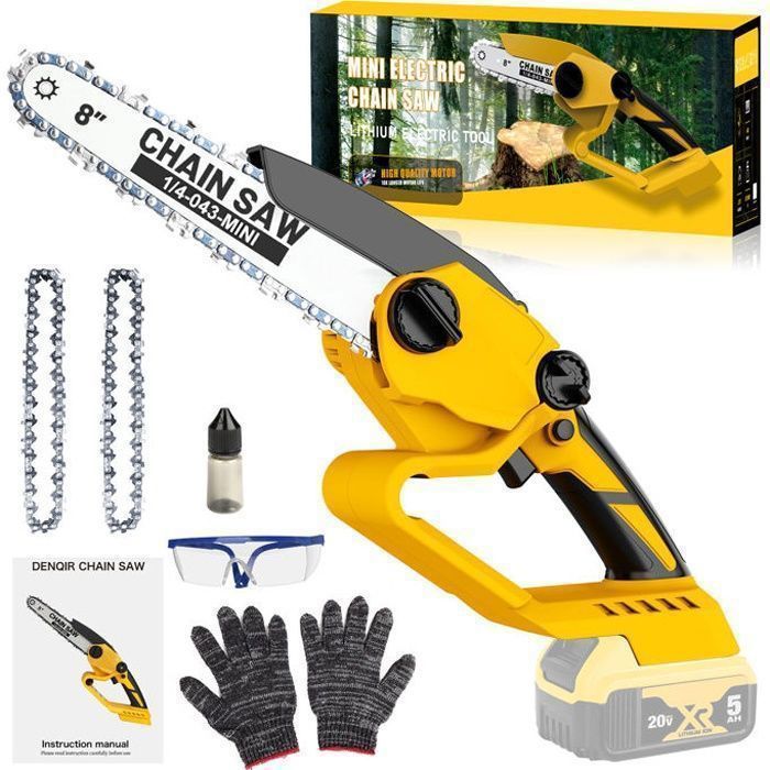 Mini motosierra/podadora eléctrica inalámbrica con dos cadenas de 8 pulgadas, compatible con batería Dewalt (no incluida).