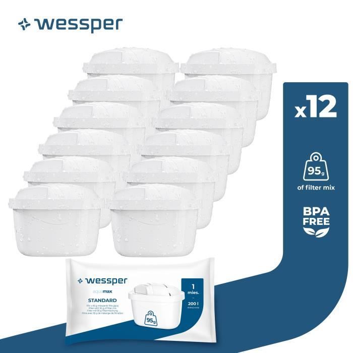 Pack de 12 Cartouches filtrantes compatibles avec Brita Marella, Amazon basics, remplacement Brita Maxtra Plus