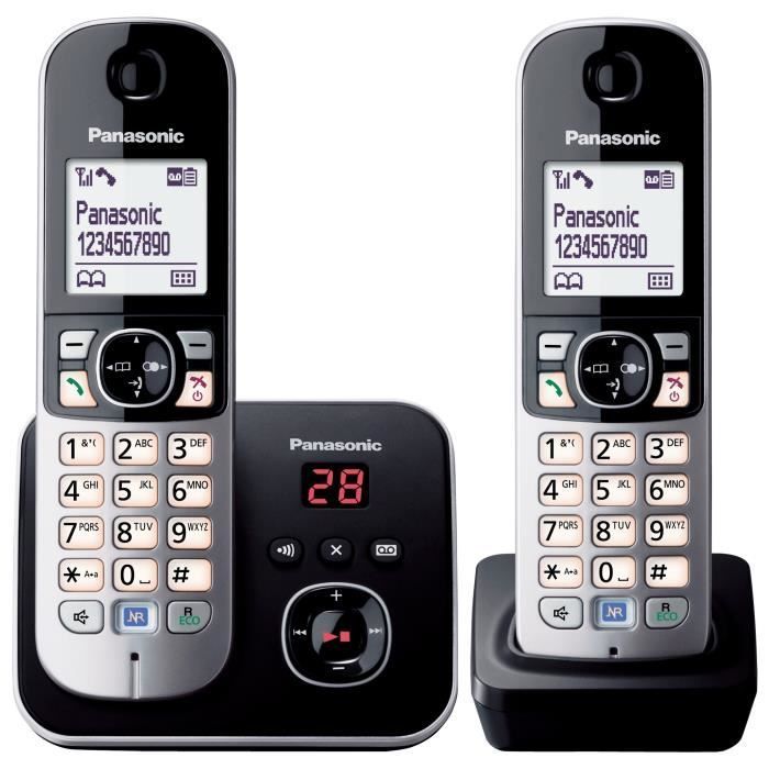 Teléfono inalámbrico doble Panasonic KXTG6822 con reducción de ruido y bloqueo selectivo de llamadas.