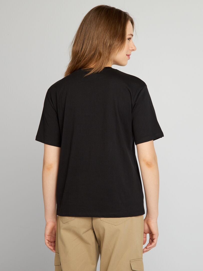 Oversized T-shirt met ronde hals en smileyprint - Zwart
