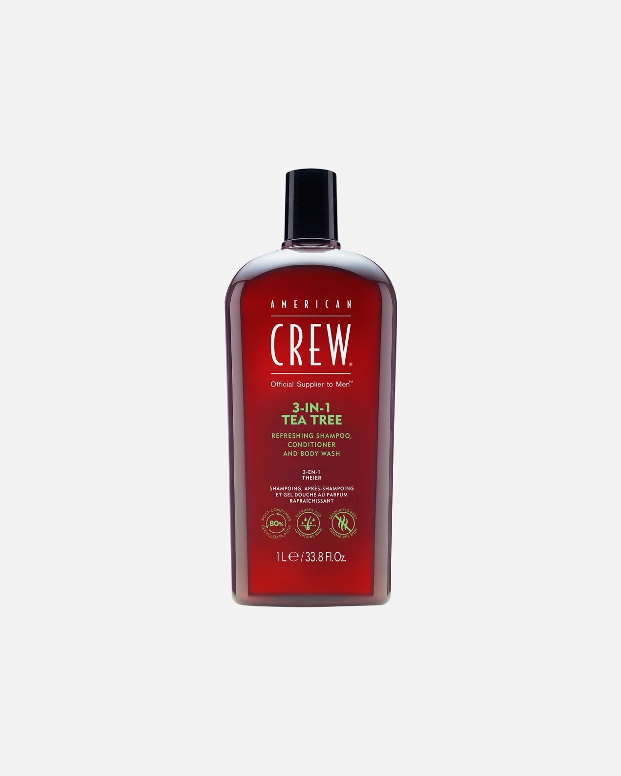 American Crew 3-in-1 Tea Tree Shampoo, Verfrissende Shampoo, Conditioner en Douchegel – 1000 ml