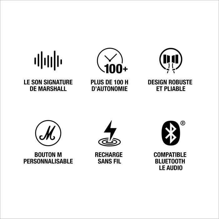 Fones de ouvido sem fio dobráveis MARSHALL Major V - Bluetooth - Preto