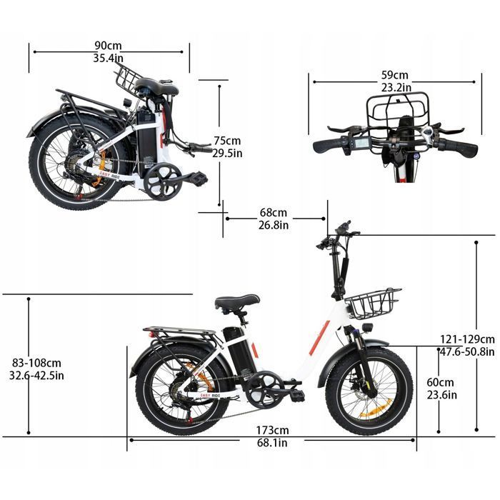 Bicicleta eléctrica plegable DZ2030 - Motor de 1000 W - Batería de 16 Ah - Autonomía de 100 km - con neumáticos de 20